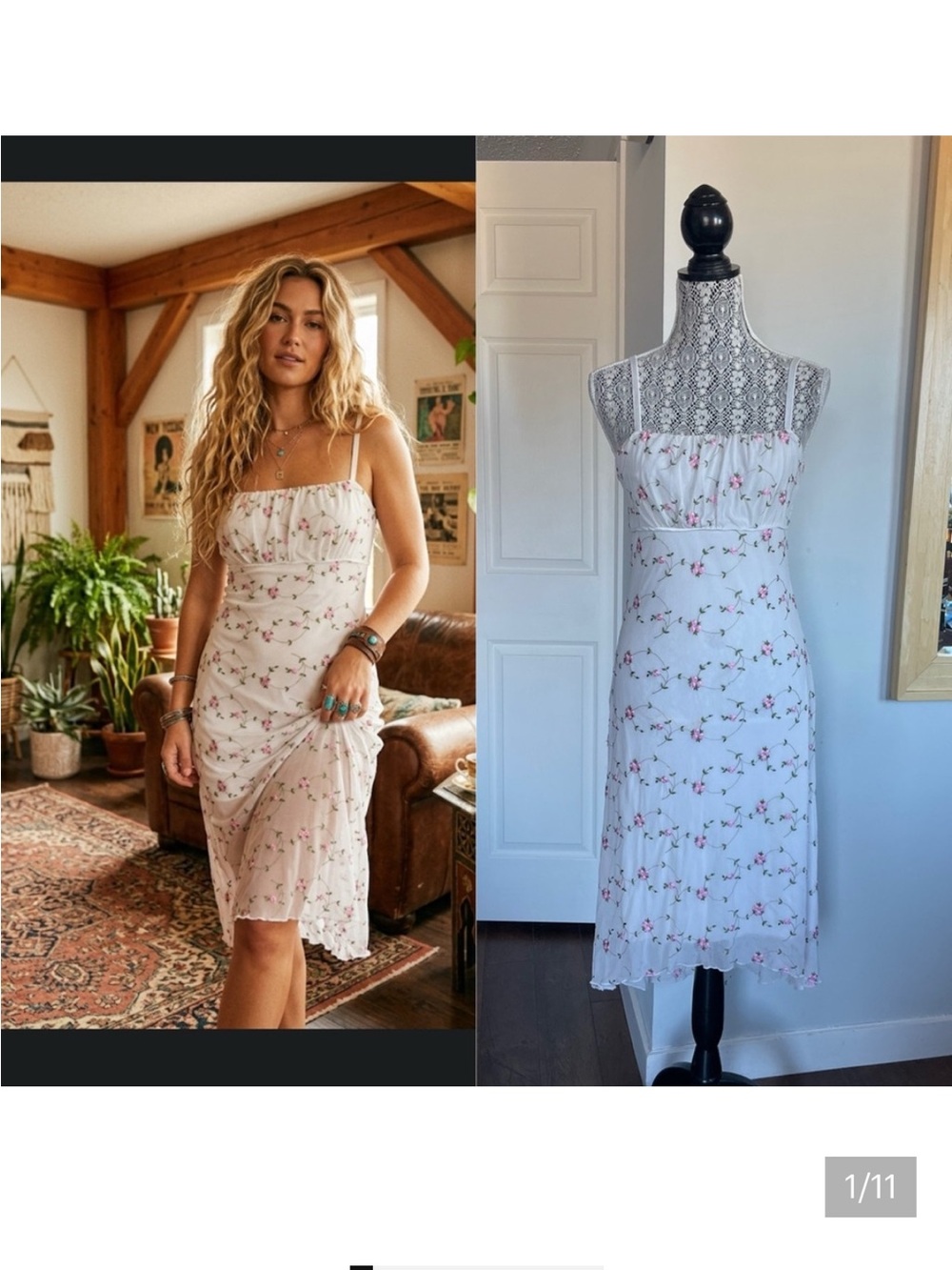 Vintage Embroidered Floral Slip Dress. Small/Medium.